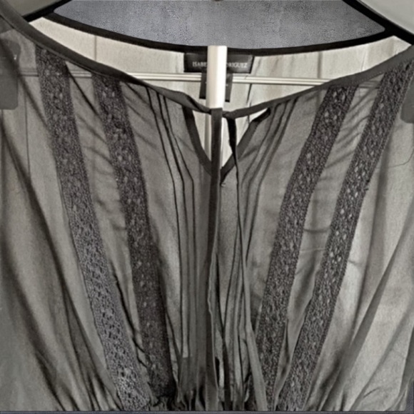 🌿 Isabella Rodriguez Black Chiffon Peasant Blouse Sz S - Picture 4 of 6